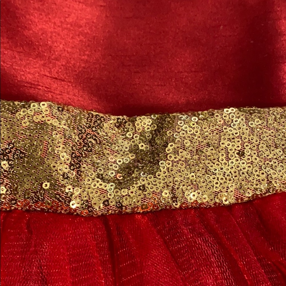 Kid’s Gold and Red Christmas Dress - Picture 3 of 10